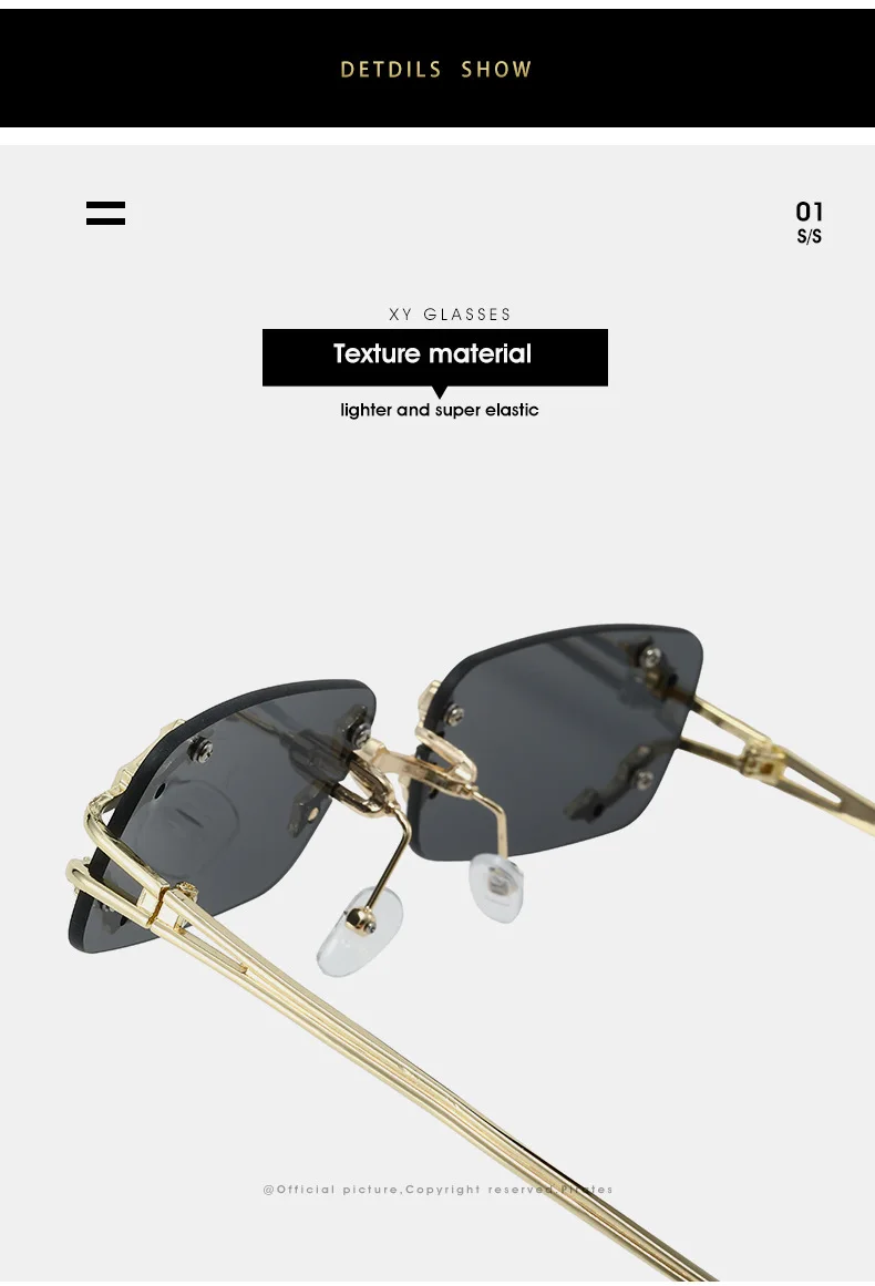 New Rimless Sunglasses Women Rectangle Stylish Y2K Personality Brand Designer UV400 Shades Cool Metal Starburst Decoration