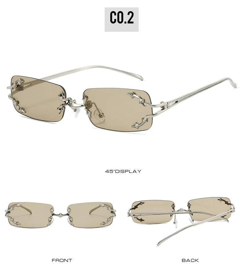 New Rimless Sunglasses Women Rectangle Stylish Y2K Personality Brand Designer UV400 Shades Cool Metal Starburst Decoration