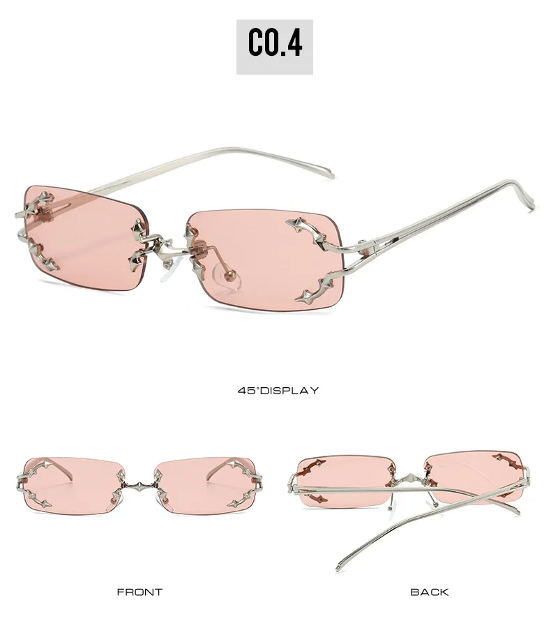 New Rimless Sunglasses Women Rectangle Stylish Y2K Personality Brand Designer UV400 Shades Cool Metal Starburst Decoration