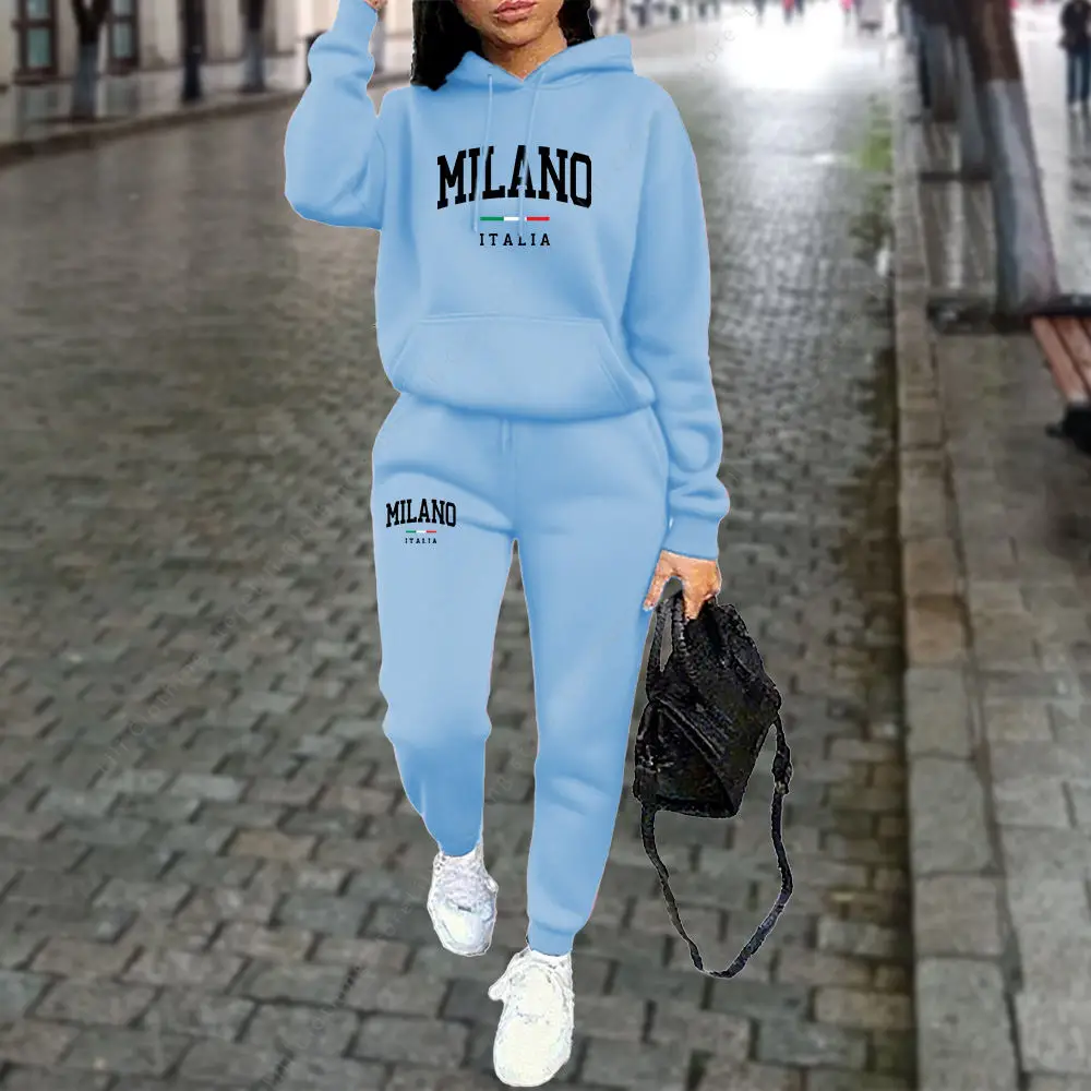 Autumn Winter Women's Sets 2pcs Hoodies Pants Suit Sports Outfits 2025 MILANO Letter Print Aesthetic Clothes Ladies Tracksuit