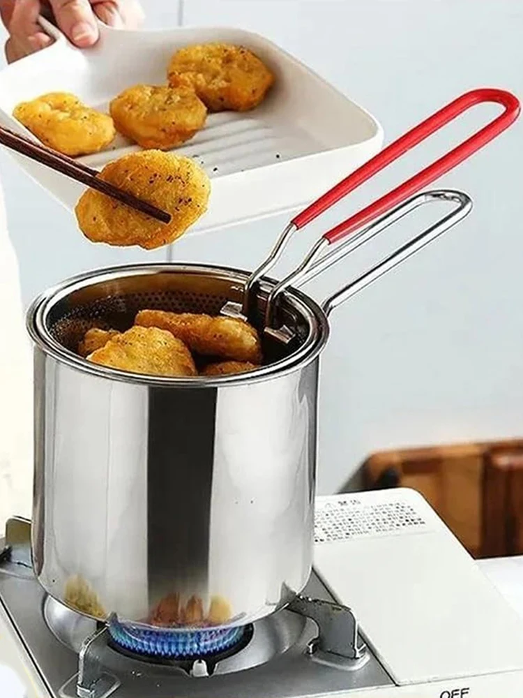 Stainless Steel Deep Fryer With Frying Basket Multifunctional Small Pot Kitchen Specific Frying Chicken And Other Cooking Tools