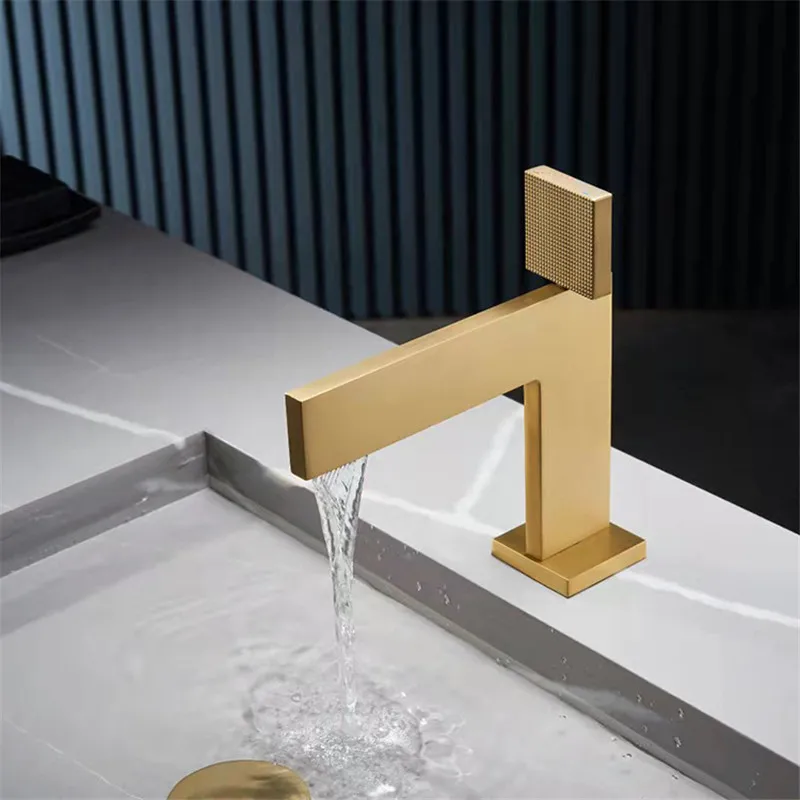 Brushed Gold Bathroom Faucet Brass Bathroom Basin Faucet Cold And Hot Water Mixer Sink Tap Single Handle Deck Mounted Grey Tap