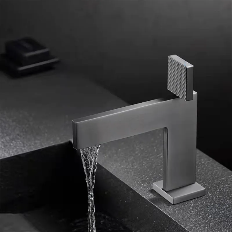 Brushed Gold Bathroom Faucet Brass Bathroom Basin Faucet Cold And Hot Water Mixer Sink Tap Single Handle Deck Mounted Grey Tap