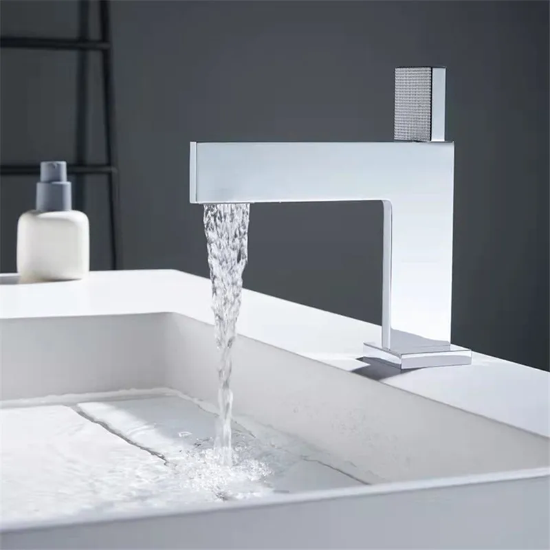 Brushed Gold Bathroom Faucet Brass Bathroom Basin Faucet Cold And Hot Water Mixer Sink Tap Single Handle Deck Mounted Grey Tap