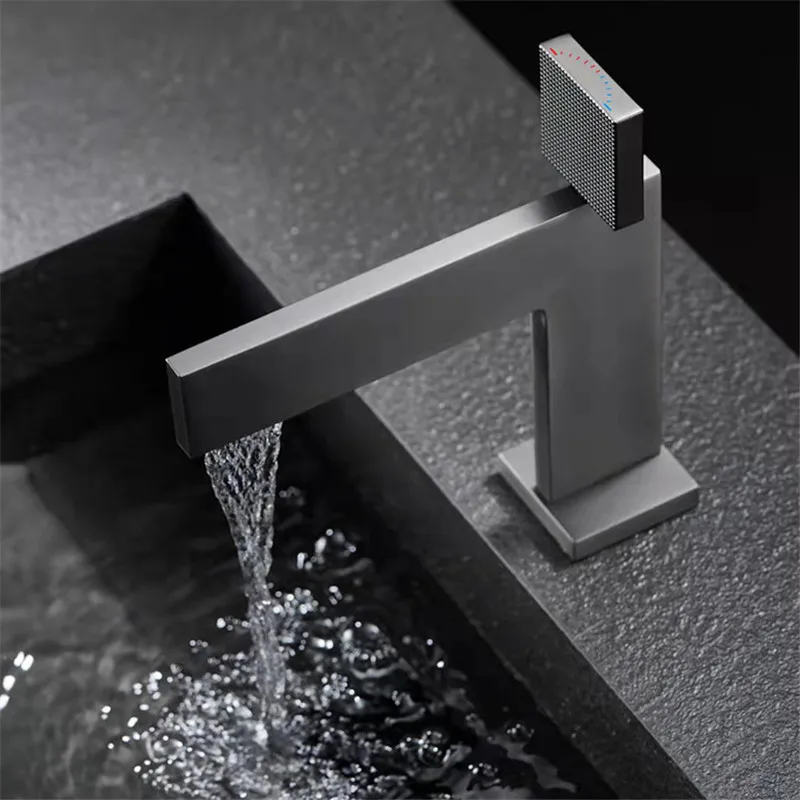 Brushed Gold Bathroom Faucet Brass Bathroom Basin Faucet Cold And Hot Water Mixer Sink Tap Single Handle Deck Mounted Grey Tap
