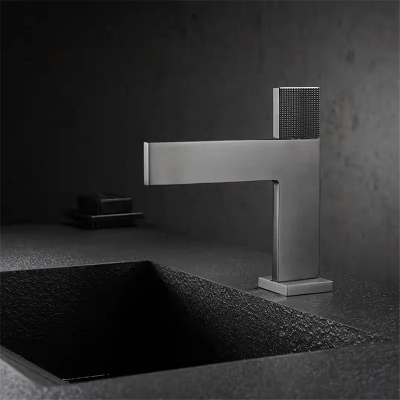 Brushed Gold Bathroom Faucet Brass Bathroom Basin Faucet Cold And Hot Water Mixer Sink Tap Single Handle Deck Mounted Grey Tap