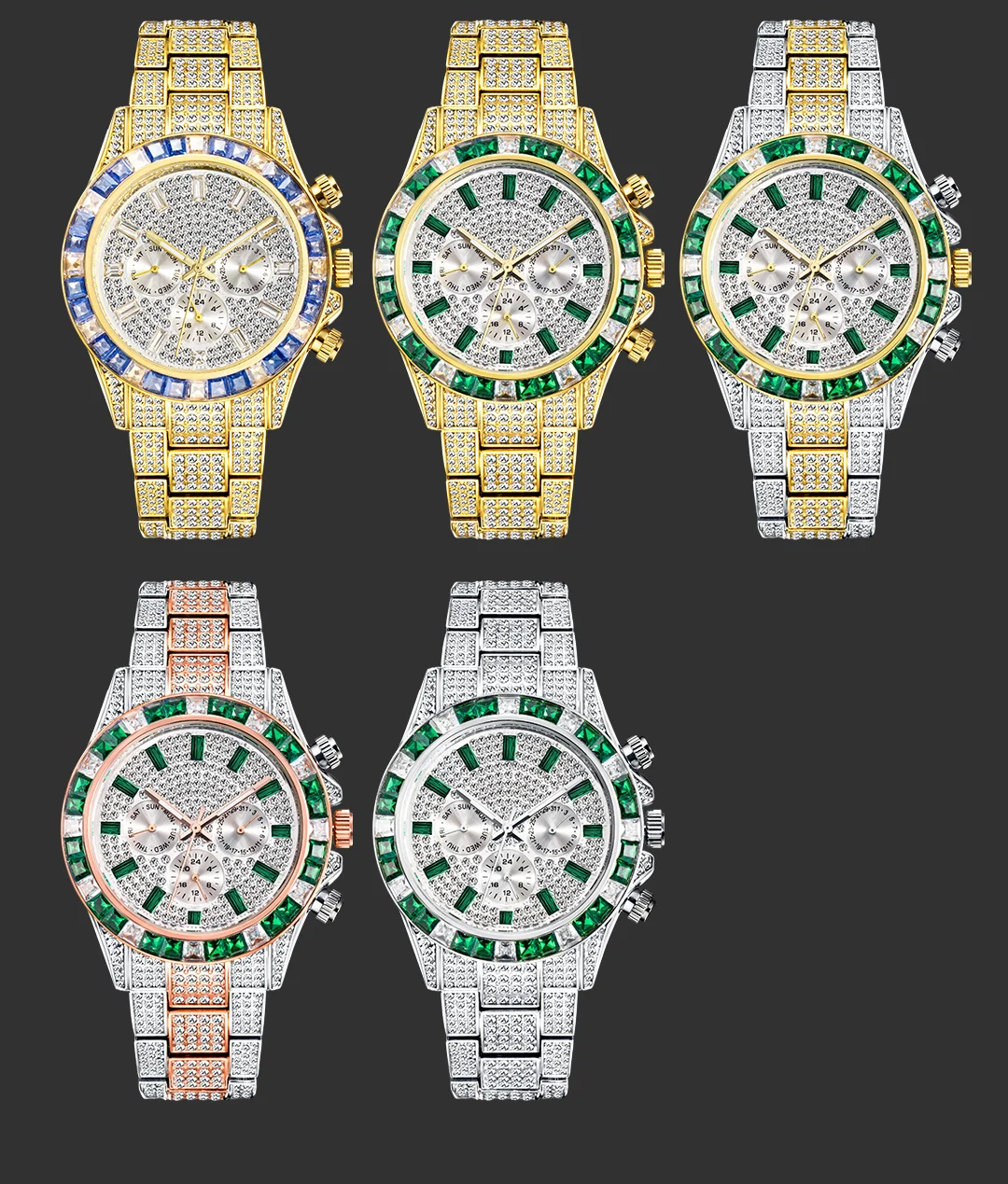MISSFOX Blingbling Wristwatch For Men Luxury Colour Diamond Calendar Quartz Watch Hip Hop Fashion Waterproof Man Clock Hot Sale