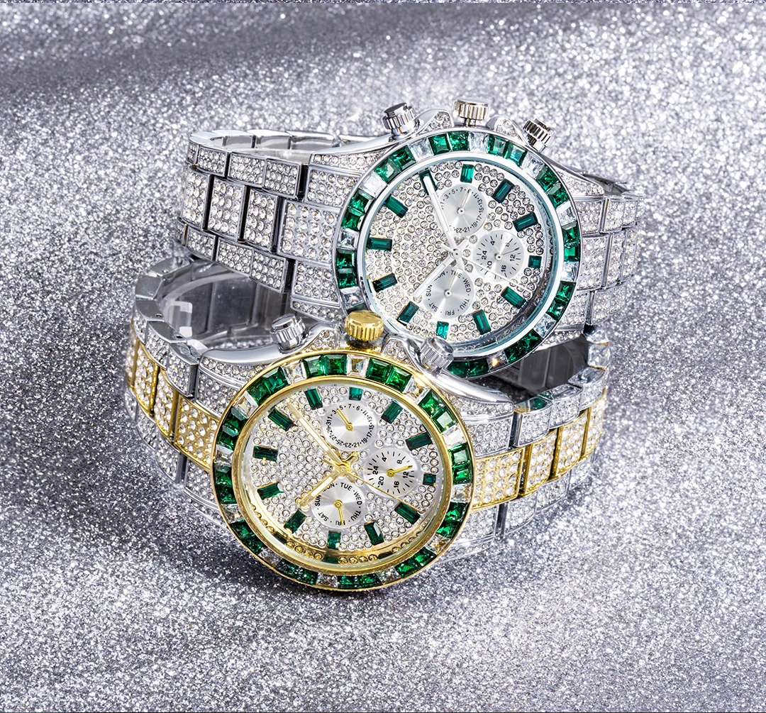 MISSFOX Blingbling Wristwatch For Men Luxury Colour Diamond Calendar Quartz Watch Hip Hop Fashion Waterproof Man Clock Hot Sale