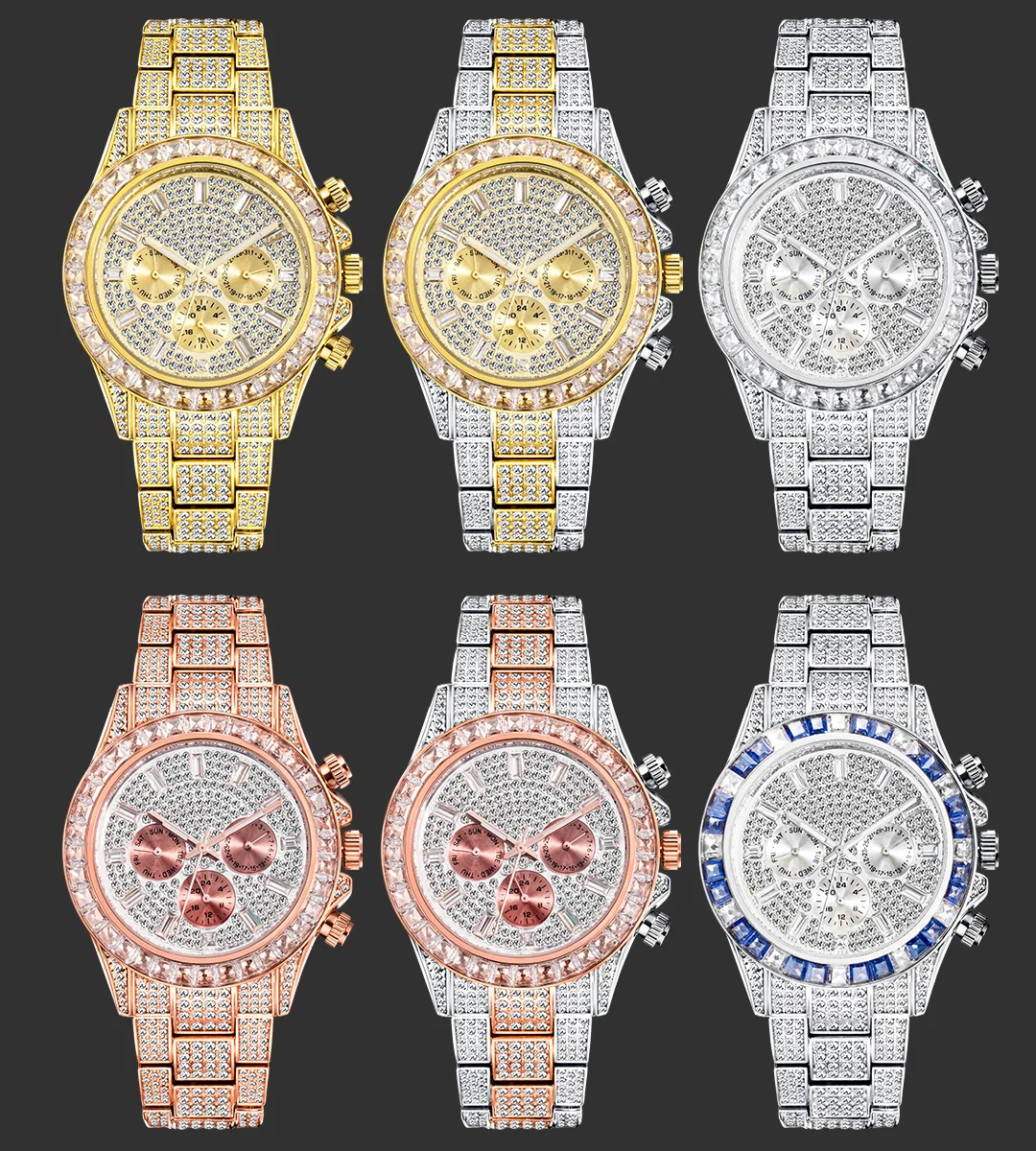 MISSFOX Blingbling Wristwatch For Men Luxury Colour Diamond Calendar Quartz Watch Hip Hop Fashion Waterproof Man Clock Hot Sale