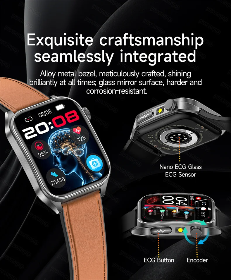 New Health Managed 650nm Laser Smart Watch Sapphire Health Measure Blood Oxygen Pressure Uric Acid Call ECG+PPG Smartwatch Men