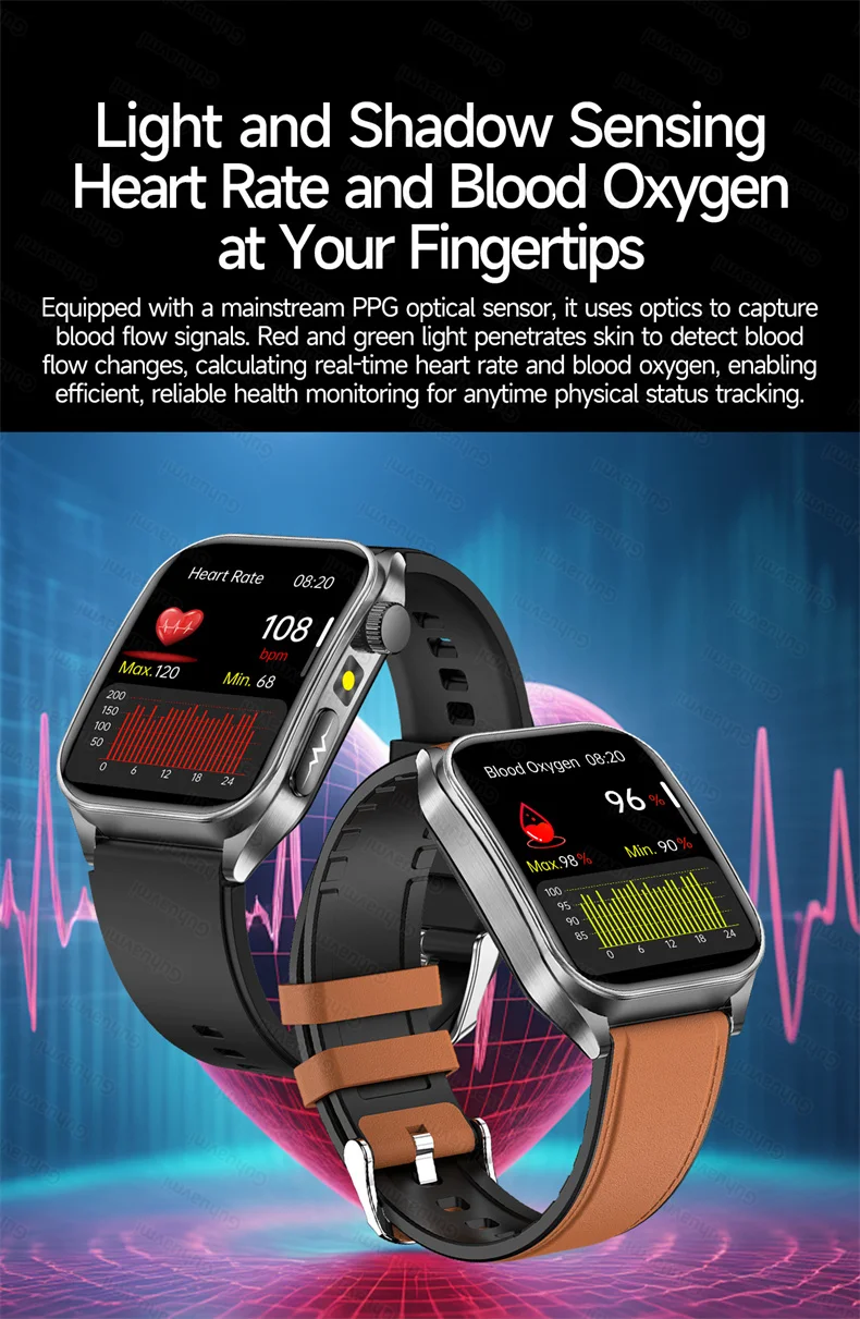 New Health Managed 650nm Laser Smart Watch Sapphire Health Measure Blood Oxygen Pressure Uric Acid Call ECG+PPG Smartwatch Men