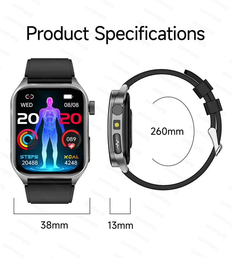 New Health Managed 650nm Laser Smart Watch Sapphire Health Measure Blood Oxygen Pressure Uric Acid Call ECG+PPG Smartwatch Men