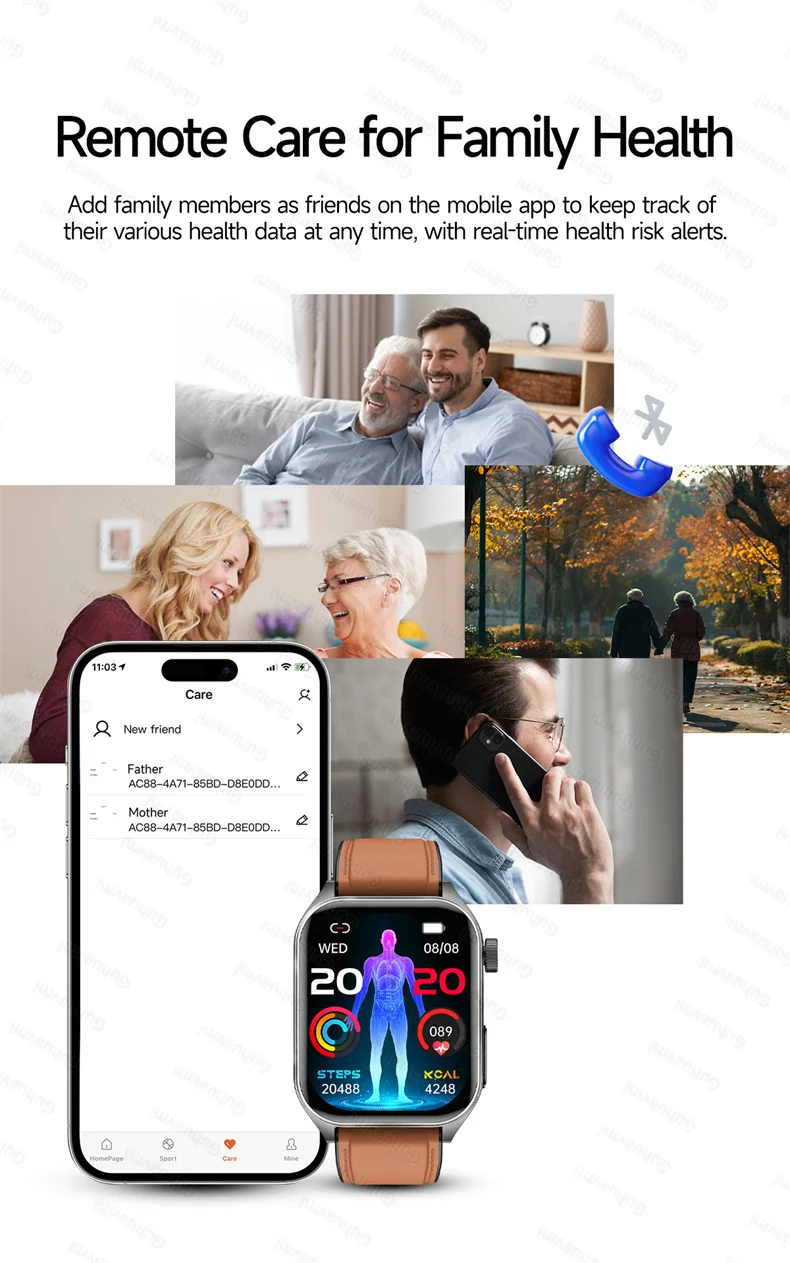 New Health Managed 650nm Laser Smart Watch Sapphire Health Measure Blood Oxygen Pressure Uric Acid Call ECG+PPG Smartwatch Men