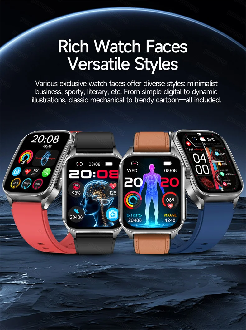 New Health Managed 650nm Laser Smart Watch Sapphire Health Measure Blood Oxygen Pressure Uric Acid Call ECG+PPG Smartwatch Men