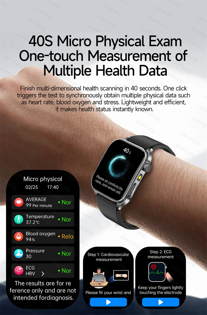 New Health Managed 650nm Laser Smart Watch Sapphire Health Measure Blood Oxygen Pressure Uric Acid Call ECG+PPG Smartwatch Men