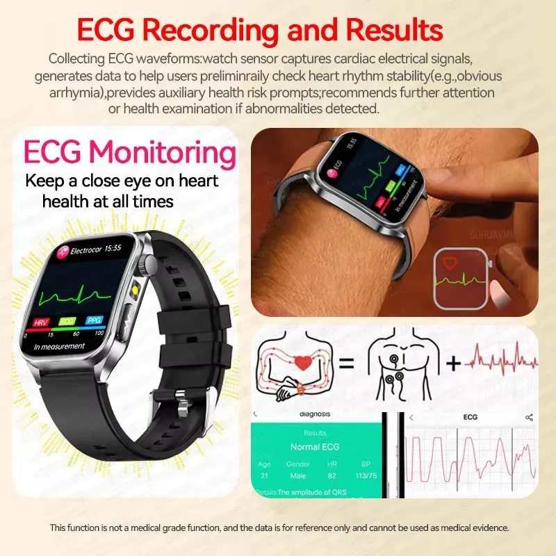New Health Managed 650nm Laser Smart Watch Sapphire Health Measure Blood Oxygen Pressure Uric Acid Call ECG+PPG Smartwatch Men