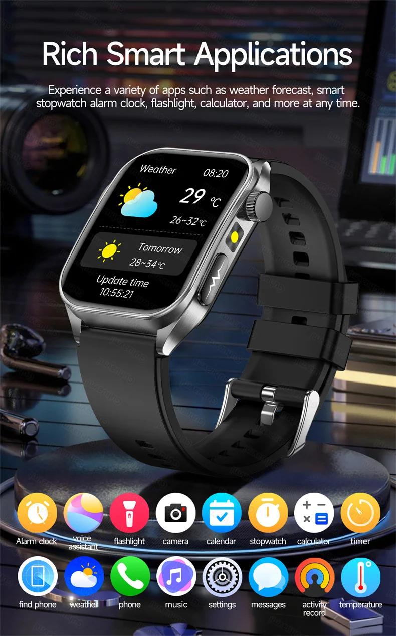 New Health Managed 650nm Laser Smart Watch Sapphire Health Measure Blood Oxygen Pressure Uric Acid Call ECG+PPG Smartwatch Men