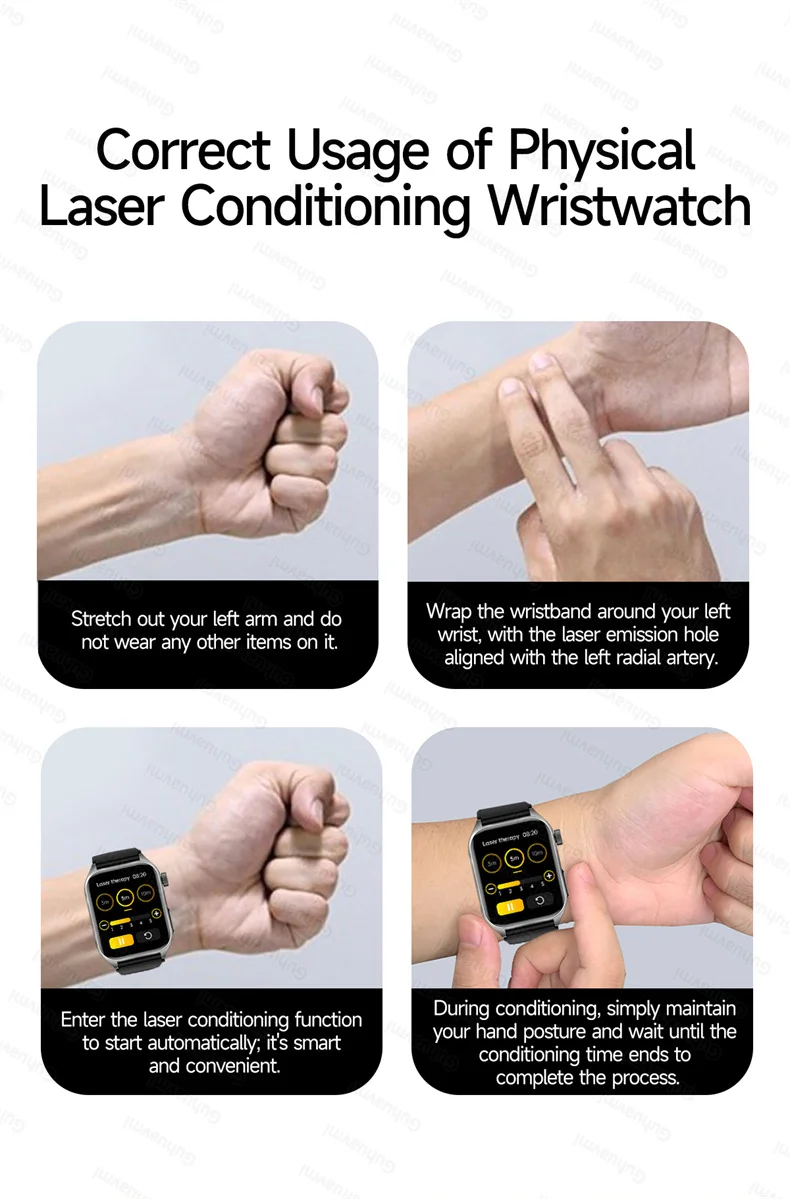 New Health Managed 650nm Laser Smart Watch Sapphire Health Measure Blood Oxygen Pressure Uric Acid Call ECG+PPG Smartwatch Men