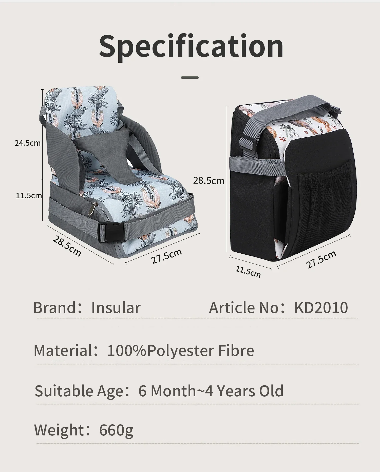 Portable Baby Booster Seat Diaper Bag Travel Toddler Convenient Cushion Kid Chair Washable Straps Safety Buckle Muti-functional