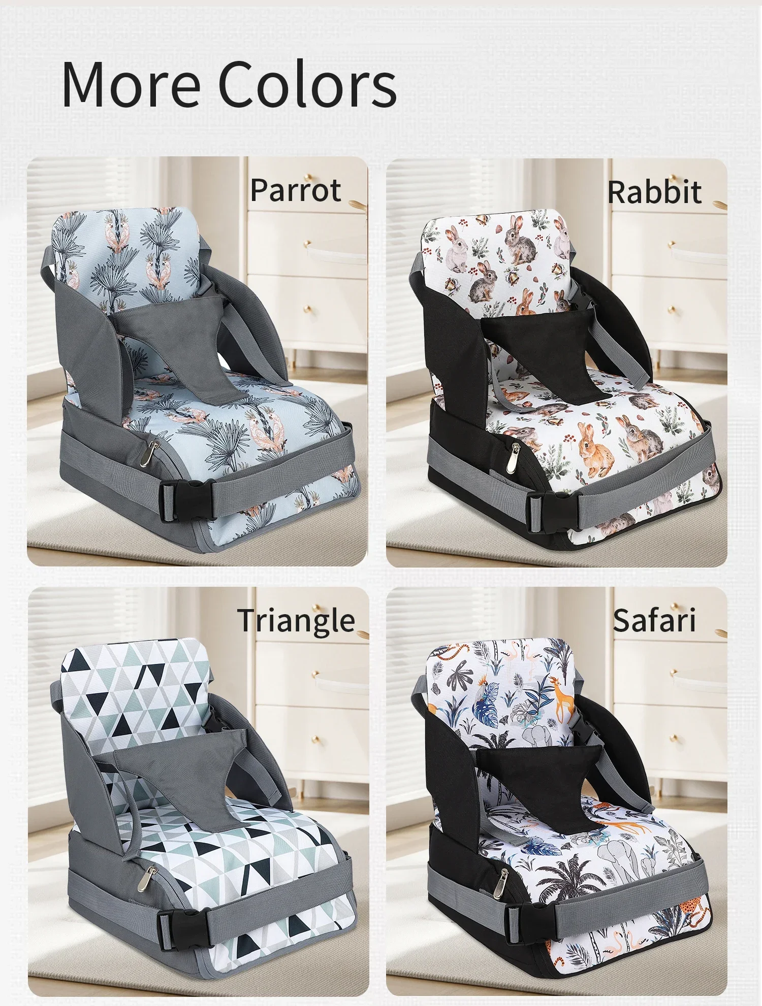 Portable Baby Booster Seat Diaper Bag Travel Toddler Convenient Cushion Kid Chair Washable Straps Safety Buckle Muti-functional
