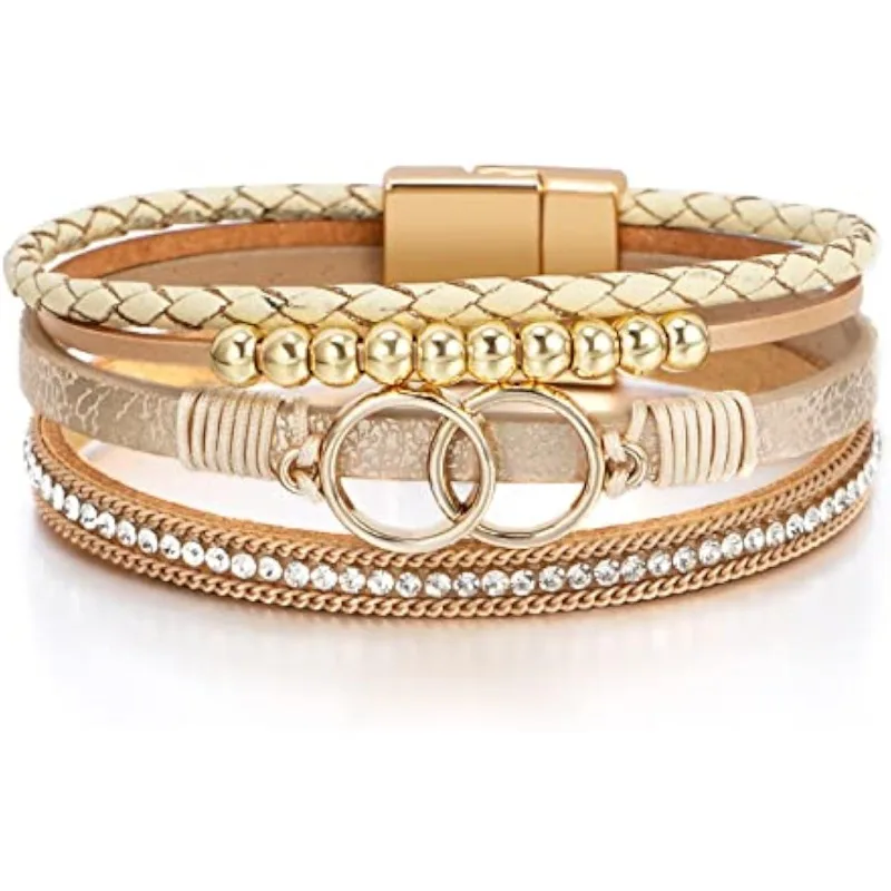 Leather Wrap Bracelet for Women, Boho Western Layered Cuff Jewelry | Stackable , Pairs with Boho Western Outfits, Gift for Women