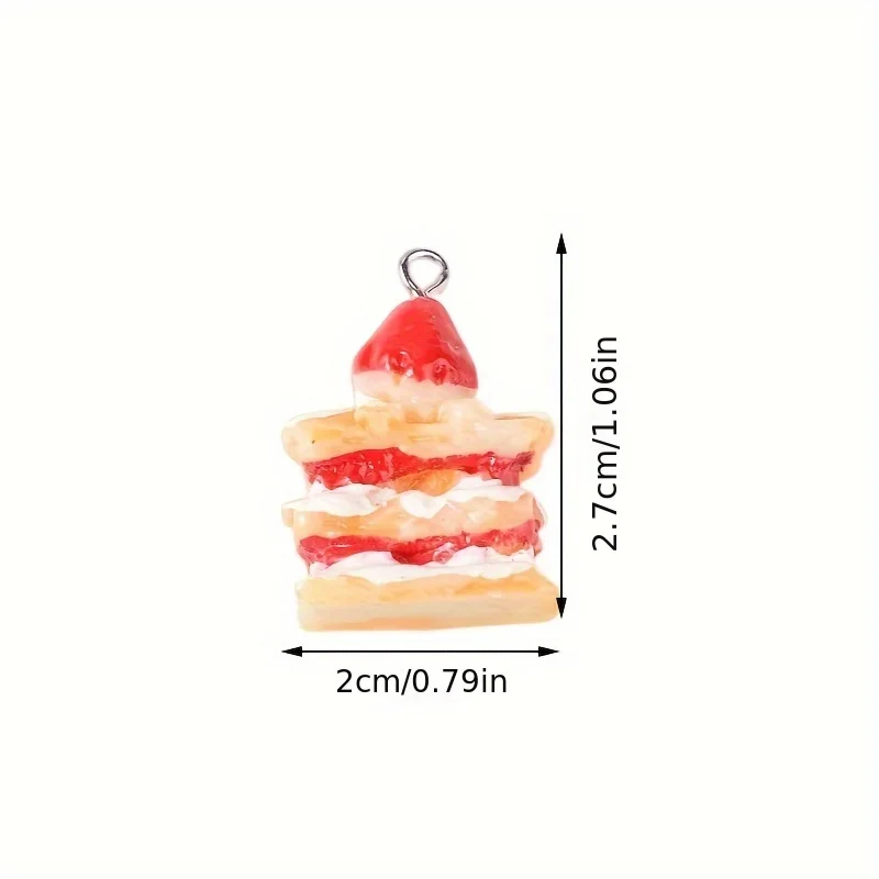 10pcs 3D Strawberry Cake Charms Cute Resin Pendants for Jewelry Making Handmade Earrings Bracelet Necklace Key Chain Accessories