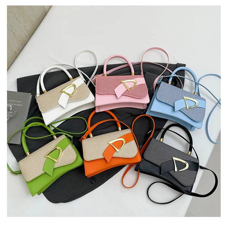 Women's Bags, Hand-held Spliced Contrasting Crossbody Bag, Fashion and Versatile Simple Casual Single Shoulder Small Square Bag