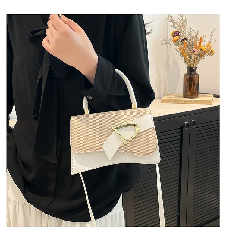 Women's Bags, Hand-held Spliced Contrasting Crossbody Bag, Fashion and Versatile Simple Casual Single Shoulder Small Square Bag