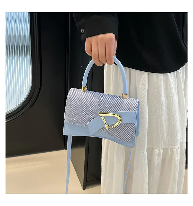 Women's Bags, Hand-held Spliced Contrasting Crossbody Bag, Fashion and Versatile Simple Casual Single Shoulder Small Square Bag