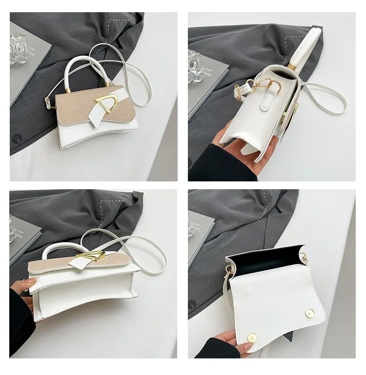 Women's Bags, Hand-held Spliced Contrasting Crossbody Bag, Fashion and Versatile Simple Casual Single Shoulder Small Square Bag