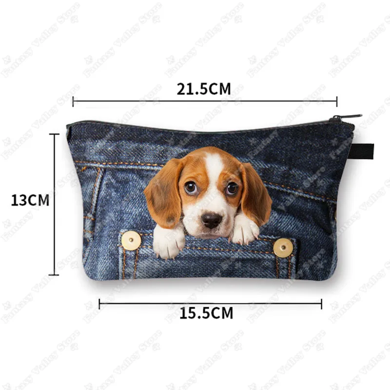 Funny Pocket Dog Cosmetic Cases Pet Dachshund Bulldog Yorkshire Dogs Women Makeup Bag Zipper Pouch Lipstick Small Pouch Gift