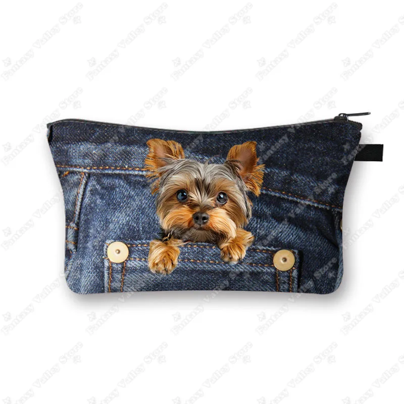 Funny Pocket Dog Cosmetic Cases Pet Dachshund Bulldog Yorkshire Dogs Women Makeup Bag Zipper Pouch Lipstick Small Pouch Gift