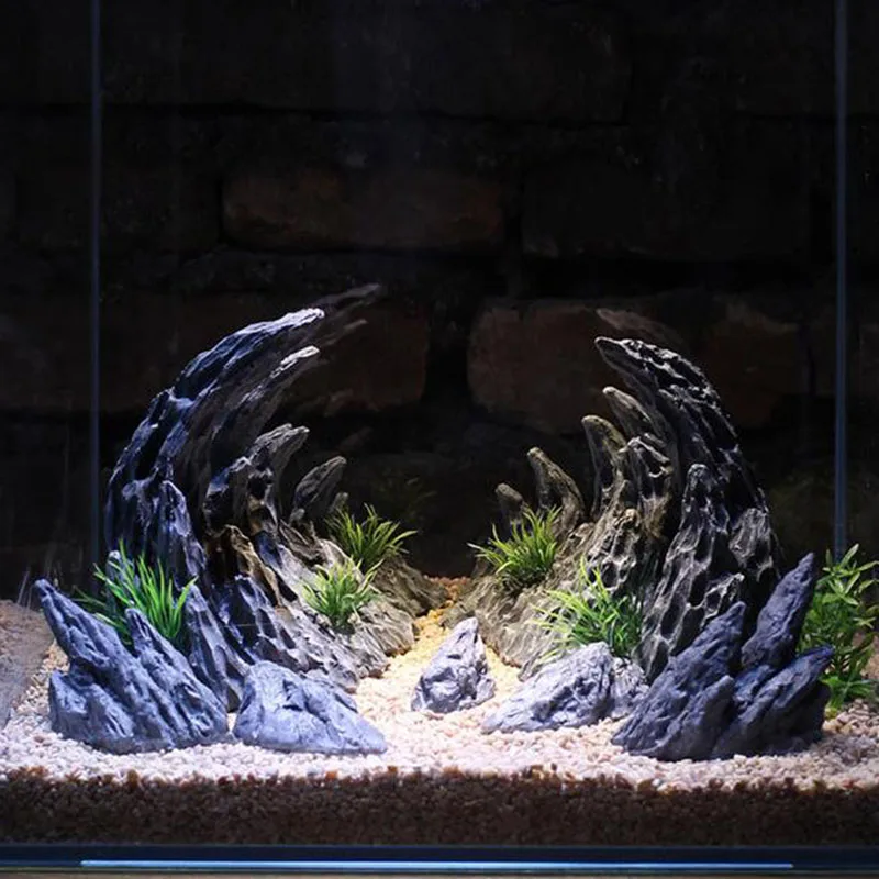 Resin Aquarium Decoration Fish Tank Simulated Canyon Ornament Acuario Rocks for Aquarium Fish Decor 2pcs