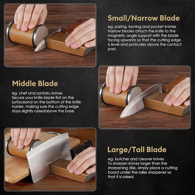 Rolling Knife Sharpener Magnetic Knife Holder Diamond Sharpening Stone with 15 and 20 Degrees Angle Roller Kitchen Accessory Set