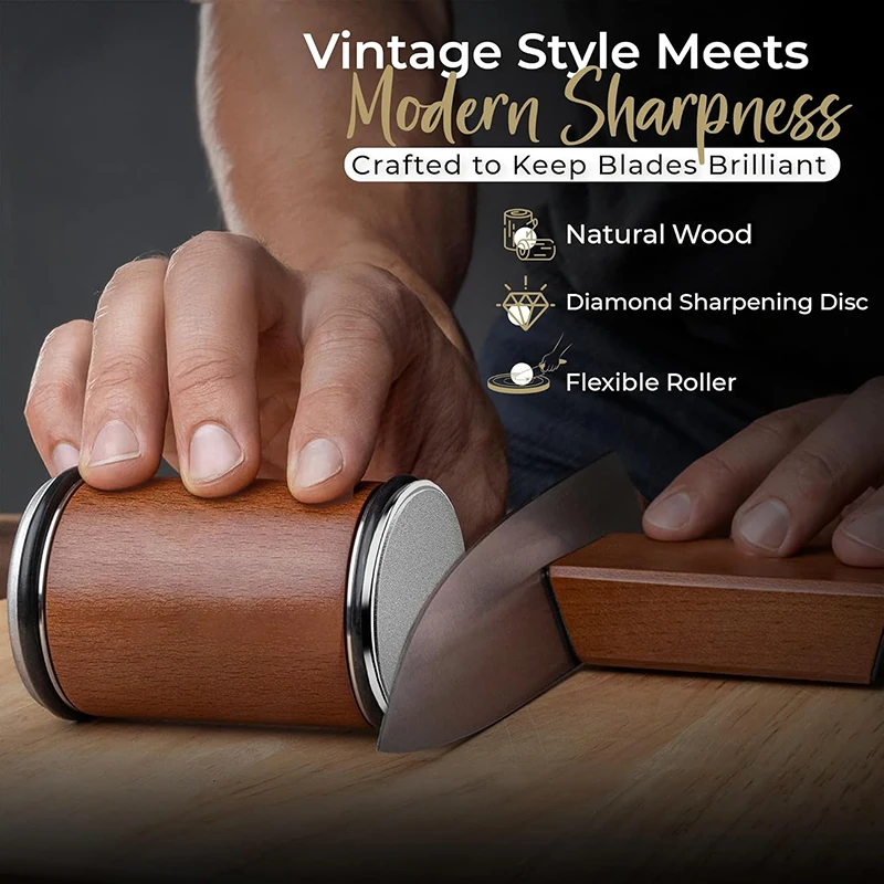 Rolling Knife Sharpener Magnetic Knife Holder Diamond Sharpening Stone with 15 and 20 Degrees Angle Roller Kitchen Accessory Set