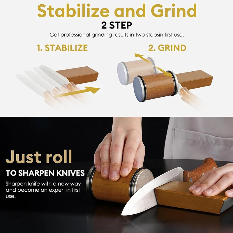Rolling Knife Sharpener Magnetic Knife Holder Diamond Sharpening Stone with 15 and 20 Degrees Angle Roller Kitchen Accessory Set