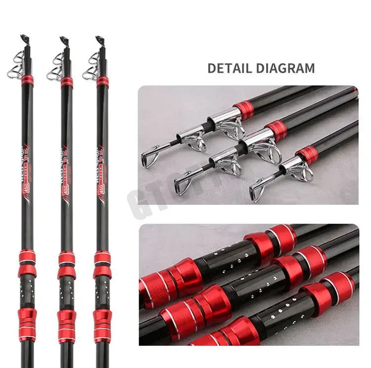 2.1M Carbon Fishing Rod 30kg above Superhard 100M Long Distance Throwing shot Rod Telescopic Sea Boat High Quality Fishing Gear
