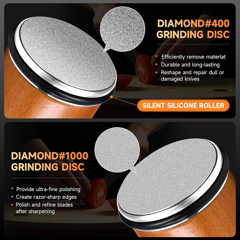 Niiruo Rolling Knife Sharpener Double Sided Diamond Sharpening Stone 15/20° Degree Magnetic Angle Roller Sharpening for Kitchen