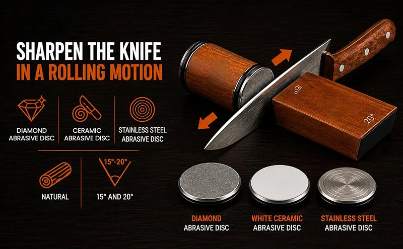 Niiruo Rolling Knife Sharpener Double Sided Diamond Sharpening Stone 15/20° Degree Magnetic Angle Roller Sharpening for Kitchen