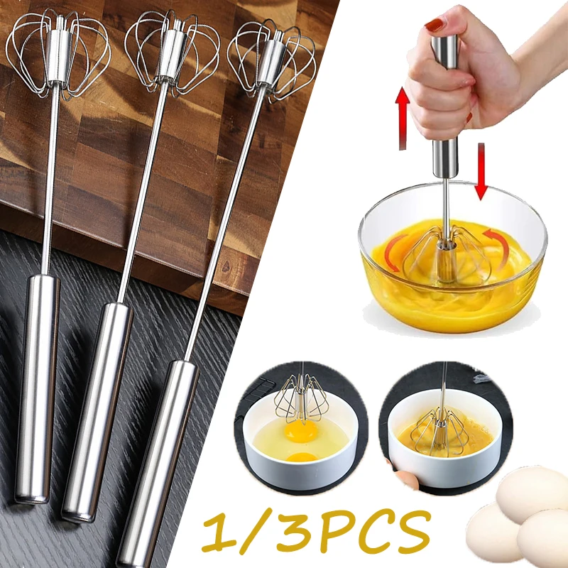 1/3PC Semi Automatic Egg Beater Stainless Steel Semi-Automatic Mixer for Effortless Egg Cream Mixing Stirring Kitchen Tool