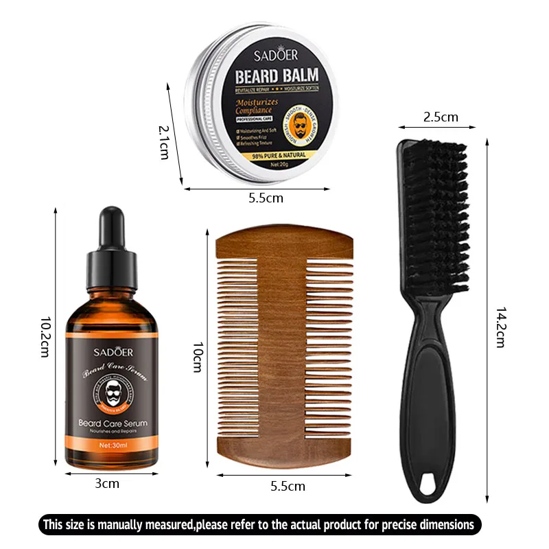 SADOER Men's Beard Oil Care and Beauty Kit, deeply moisturizing, rich in nutrients, intensive hair essence, smooth and styled