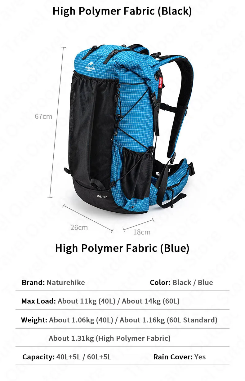 Naturehike Outdoor Mountaining Backpack Waterproof High Capacity Sports Climbing Ultralight Hiking Travel Bag With Rain Cover
