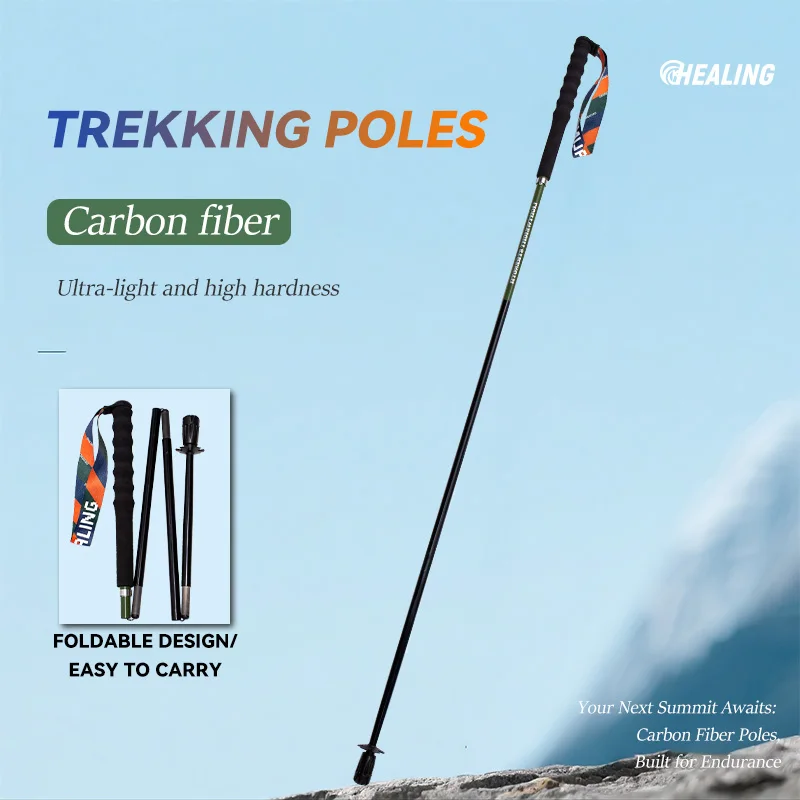 T800 Pure Carbon Fiber Trekking Poles Ultralight Weight Hiking Sticks Outdoor City Running Poles Walking Stick Folding Easy-take