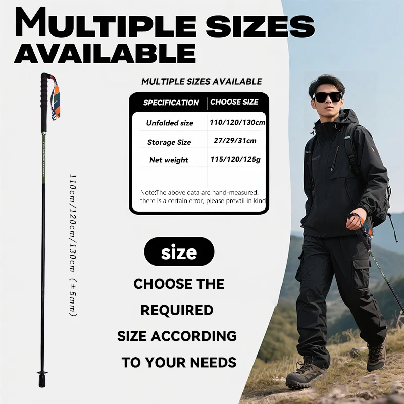 T800 Pure Carbon Fiber Trekking Poles Ultralight Weight Hiking Sticks Outdoor City Running Poles Walking Stick Folding Easy-take