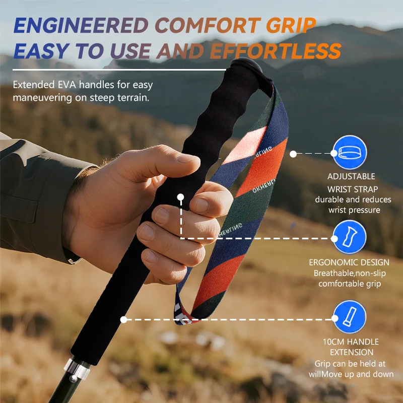 T800 Pure Carbon Fiber Trekking Poles Ultralight Weight Hiking Sticks Outdoor City Running Poles Walking Stick Folding Easy-take