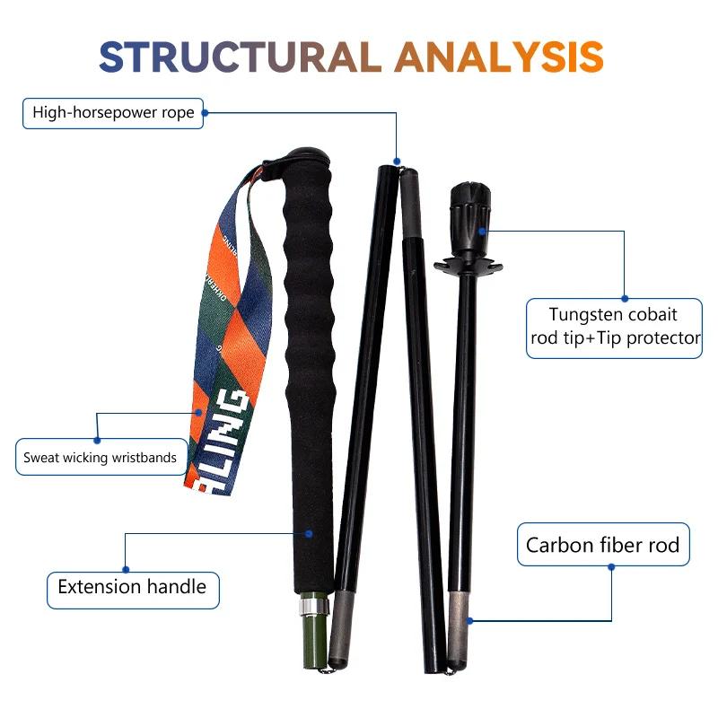 T800 Pure Carbon Fiber Trekking Poles Ultralight Weight Hiking Sticks Outdoor City Running Poles Walking Stick Folding Easy-take