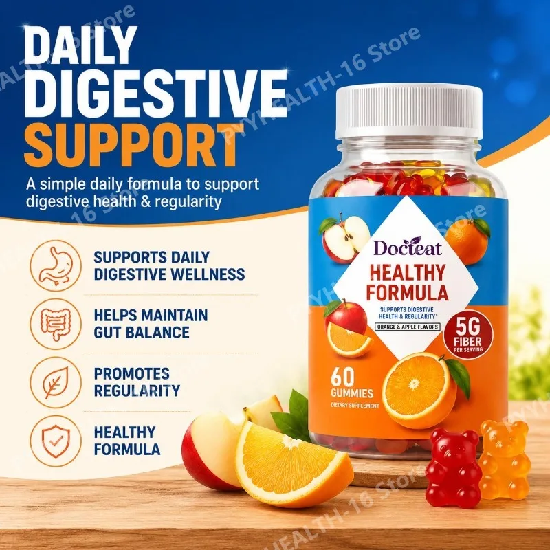 Docteat Healthy Formula Fiber Gummies 5G Fiber Per Serving, Orange & Apple Flavor for Digestive Health & Regularity, 60 Gummies