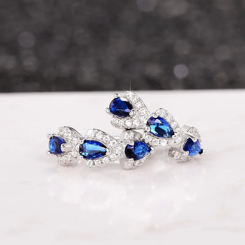 925 Sterling Silver Luxury Trendy Blue Cubic Zirconia Hoop Earrings Wedding Party Elegant Accessories for Women Jewelry Gift