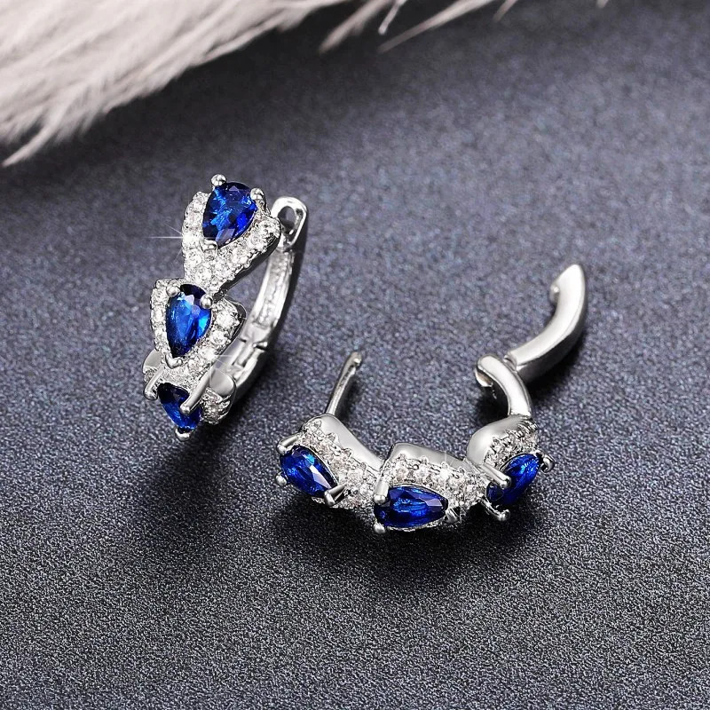 925 Sterling Silver Luxury Trendy Blue Cubic Zirconia Hoop Earrings Wedding Party Elegant Accessories for Women Jewelry Gift