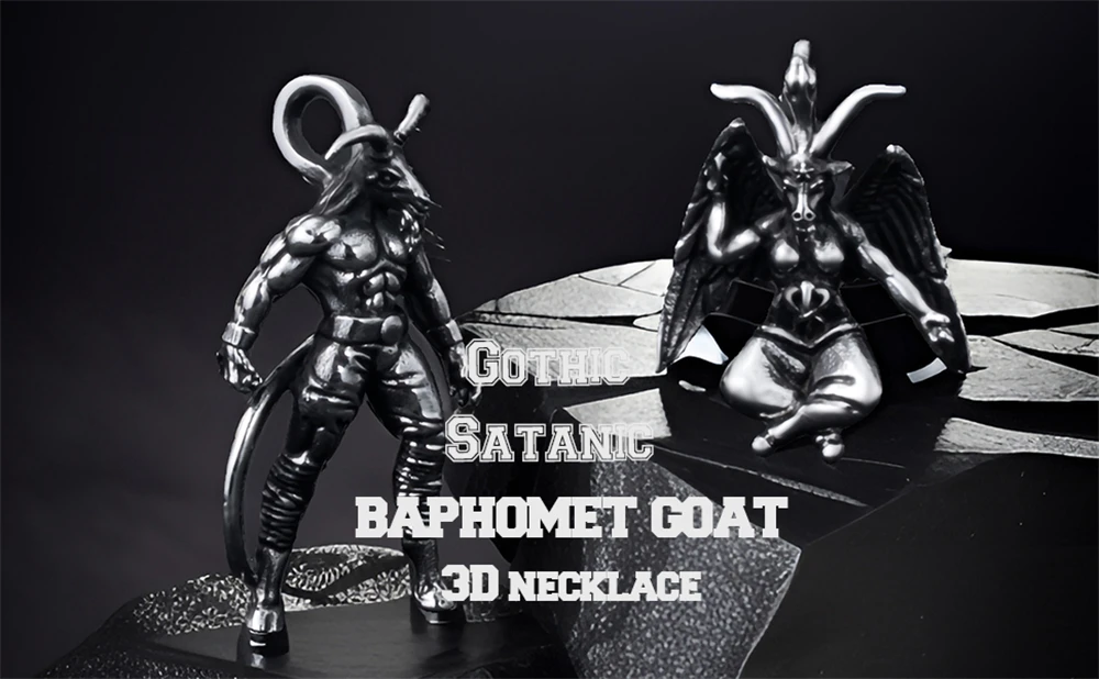 Satanic Necklace, Sigil of Baphomet Necklace, Stainless Steel Satan Church Jewelry, 3D Devil Demon Satan Goat Necklaces for Men